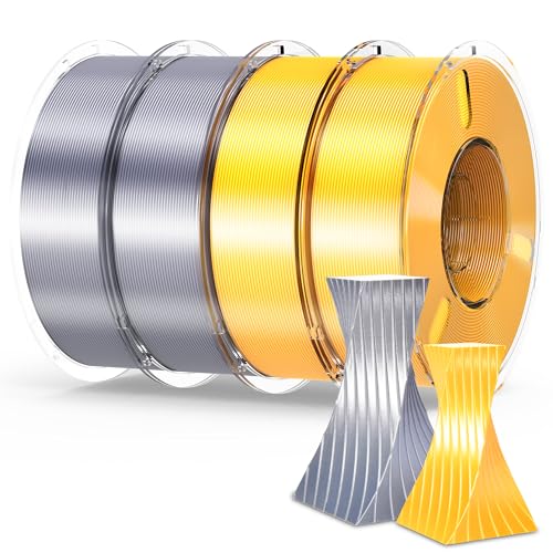 Image of RAMBERY Silk Gold Silver PLA Filament Bundle, Metal-Like Shiny Silk PLA Filament 1.75mm, 3D Printer Filament Dimensional Accuracy + /-0.02mm, 1kg Spool, 4 Packs（Golden,Silver