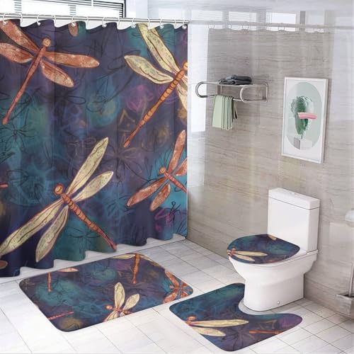 Housse de toilette antidérapante et tapis de douche libellule