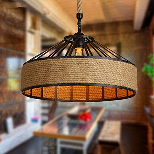 Lustre LED style industriel en corde de chanvre pour éclairage de table