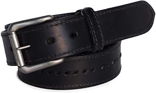 R.G. BULLCO Men's 1-1/2" Genuine Premium Full Grain Leather Belt with Edge Stitch & Center Rawhide Stitch