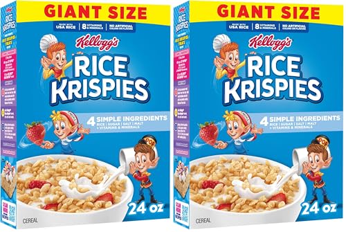 Kellogg's Rice Krispies Cold Breakfast Cereal,8 Vitamins And Minerals,Rice Krispies Treats,Giant Size,Original,24Oz Box (1 Box),(Pack Of 2)