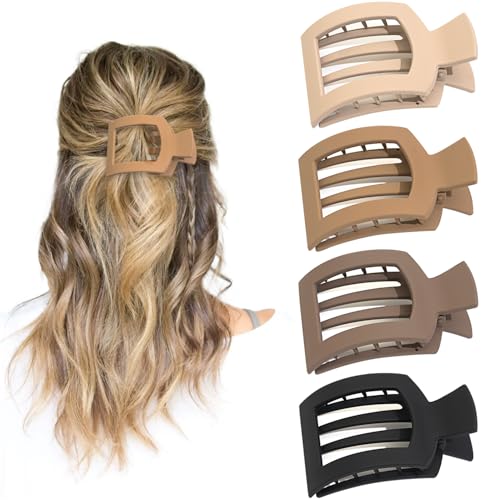 4 PCS Flat Hair Clips for Women, Ergonomic Curved Claw Clips for Thick Thin Curly Hair, Round Flat Strong Hold No Slip Grip Claw Clips for All Hair Textures