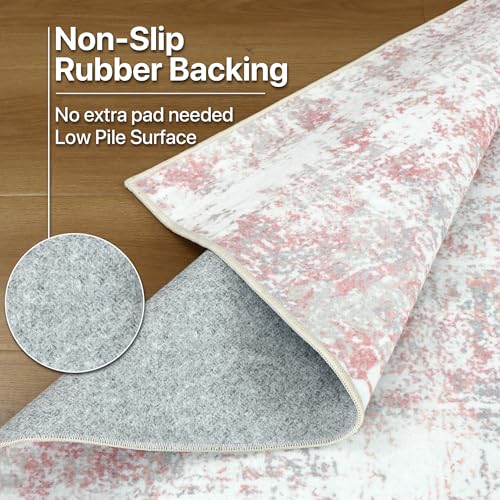 Image of BEIMO Area Rugs 3x5 for Living Room Bedroom, Modern Abstract Machine Washable Rug, Soft Low Pile Floor Carpet with Non Slip Backing for Entryway, Pink /Grey