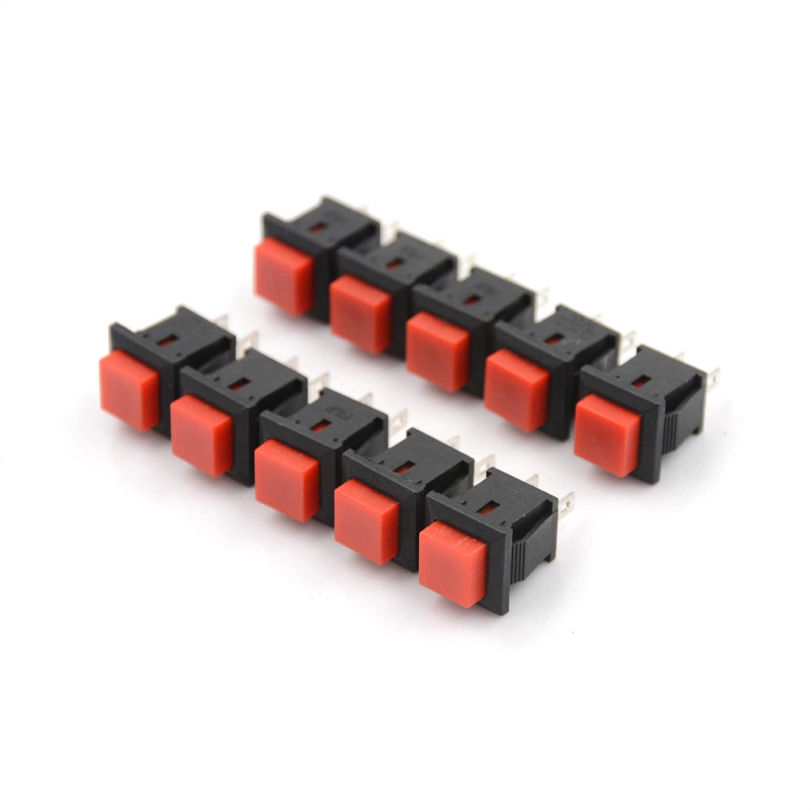 Lot 10 Interrupteurs Bouton-Poussoir Carré Rouge SPST 125VAC 1A – Momentané Auto-Verrouillage – Pour Électronique & Contrôle