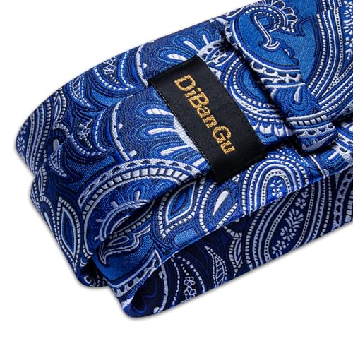 Image of DiBanGu Paisley Ties for Men Silk Necktie and Pocket Square Cufflinks Tie Clip Set Woven Classic Mens Tie for Wedding Party