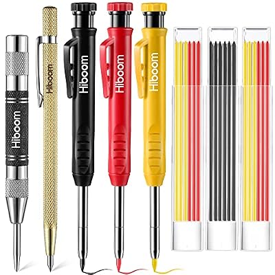 Hiboom 8 Packs Scriber Marking Tools, Carpenter Pencils Set with Automatic Center Punch, Carbide Scribe Tool, 3 Mechanical Carpenter Pencils with Sharpener and 18 Refills for Construction Woodworking