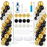 2 Pack Balloon Stands for Floor, 6.5 FT Height-Adjustable Balloon Column Stand, Include 100 Black and Gold Balloons