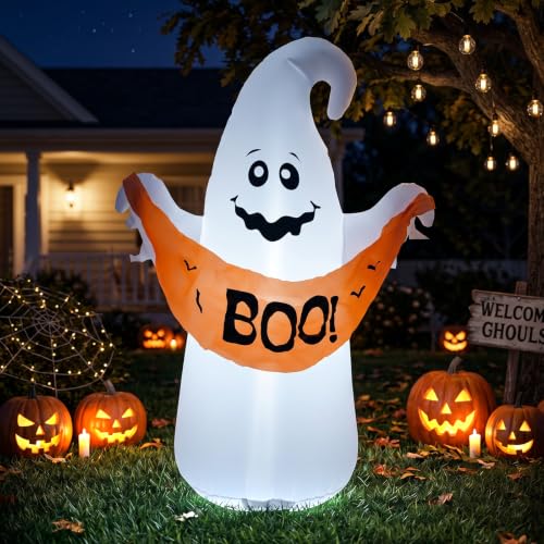 4FT Halloween Inflatable Ghost with Boo Banner,Bulit-in LEDs - image 4