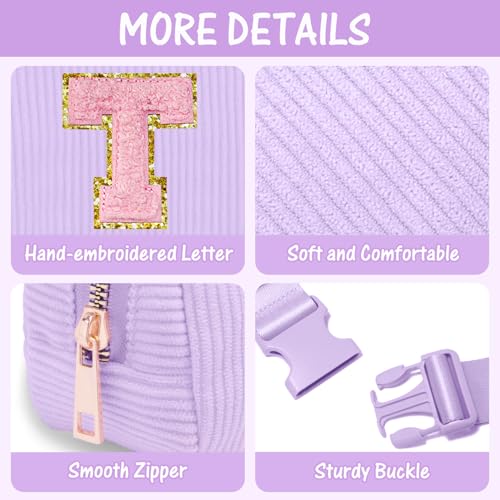 Image of Gitus Girls Birthday Gifts for 10-16 Year Olds - Initial Fanny Pack Belt Bag Crossbody Bag - Trendy Personalized Preppy Stuff (Lavender-T)
