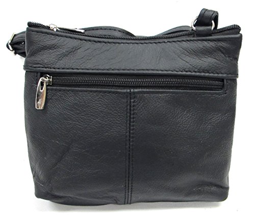 Women's Genuine Leather Small Cross Body Messenger Purse (Black)