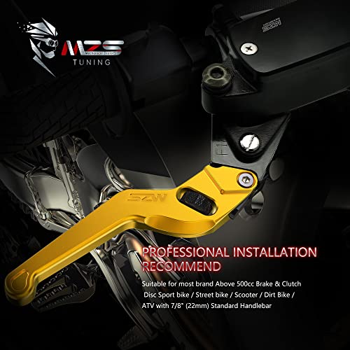 Mzs Gold 7/8 Levers | Hydraulic Brake Clutch Lever Set Master Cylinder Reservoir Assembly Wheel Adjustable Short Cnc Universal Compatible With Motorcycle Street Sport Dirt Bike Scooter Atv #TOP1