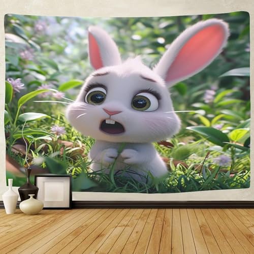 Tapisserie art mural lapin 3D grand format tissu cache-mur - 2