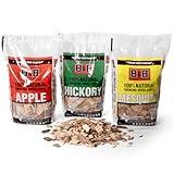 BBQ Wood Chips for Smoker Bundle (3 Flavors) Apple, Mesquite & Hickory Smoker Wood Chips for Gas & Charcoal Grill, Camping,180 Cu. in Per Bag - Made in USA