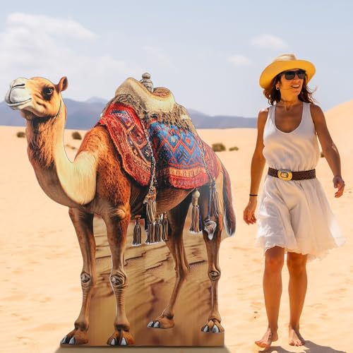 Image of Geelin 5ft Camel Cardboard Cutout Standup Desert Safari Animal Theme Cardboard Standup Photo Prop for Arabian Nights Party Nativity Scene Decorations Egyptian VBS Camel Decor Birthday Supplies