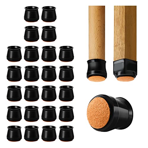 Lot de 24 patins de protection en silicone pour pieds de meubles ronds et carrés, protection du sol contre le bruit et les rayures, noir (grand) Cover