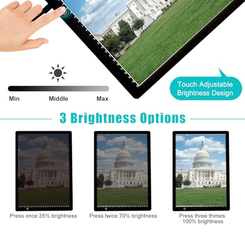 Mesa de luz A4 para dibujo, Mesa de luz de trazado de brillo ajustable de 3 niveles, cable de alimentación USB tipo C Tablero de luz de pintura de diamante LED para vinilo de desherbado - imagen 2