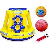 Wave Runner Inflatable Pool Basketball Hoop Set, Floating Game with Ball and Water-Skipping Ball for Kids and Adults