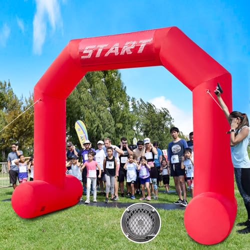 Arche gonflable rouge de 4 m avec bannière Start Finish Line - Arche gonflable avec souffleur puissant - Arche hexagonale pour marathons, collectes de fonds, publicité...