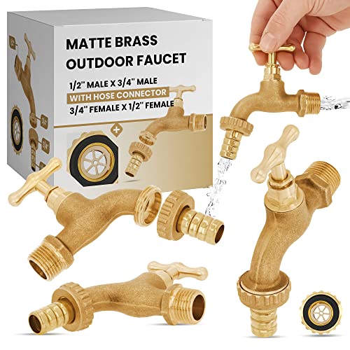 Grifo de Agua Jardín Válvula Bola Latón Mate 1/2'' x 3/4 Conexión de Manguera 3/4'' x Conexión Enchufable | Grifo de Salida Esfera