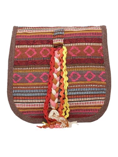 Image of The House of tara Ethnic Handloom Crossbody Sling Bag | Embellished with Tassels and Trims. Flap Closure Snap Button | Multicolour Crossbody Bag for Women | Handmade | Elegant Design