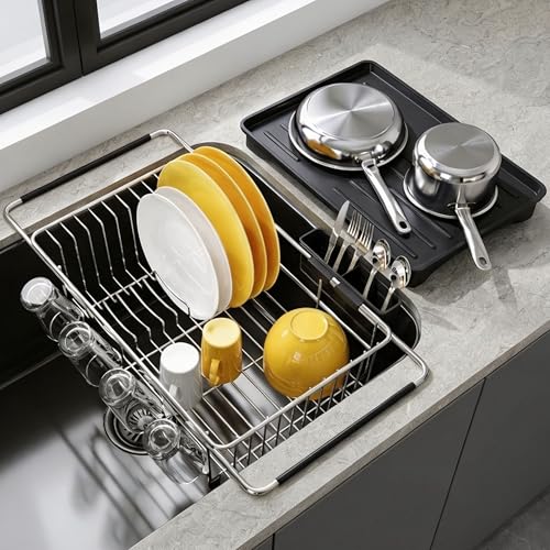 Image of JASIWAY in Sink Dish Drying Rack with Drainboard and Utensil Holder