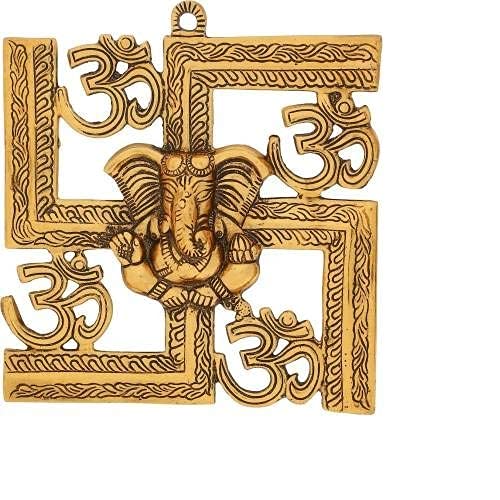 Mythology Centre Om Swastik Beautiful Golden Metal for Wall Hanging/Wall Decor/Door/Home/Temple/Offcie/Home Decoration/Worshiping/Gifting Purpose Item