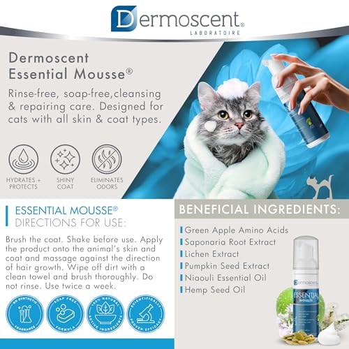 image for Dermoscent Essential Mousse - Dry Shampoo for Cats - Rinse Free Foam t