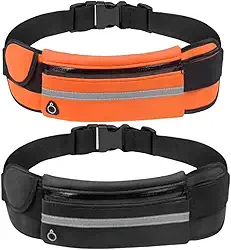 Kit 2 Pochetes Corrida Impermeável Fitness Esportiva Academia Bike Bolsa De Cintura Para Celular 0057 (Preto + Laranja)