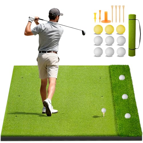 Heavy-Duty Golf Hitting Mat &ndash; Dual Turf Design Simulates Fairway & Rough for Real Course Feel...