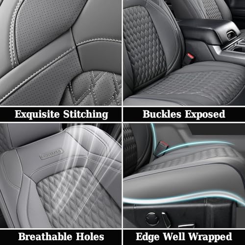 Image of Coverado JK Seat Covers 4 Door Fullset for Jeep Wrangler, Waterproof Leather Car Seat Protector for Truck Automotive Seat Custions Custom Fit for 2013-2017 Jeep Wrangler Full Coverage(Gray)