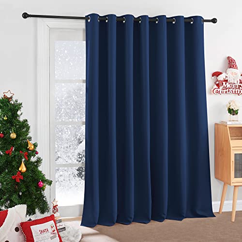 Image of RYB Home Blackout Sliding Door Curtain, Thermal Insulated&Privacy Drape for Living Room /Sunroom /Bedroom, Extra Long Room Divider Curtain, Navy Blue, W100 x L120, 1 Panel