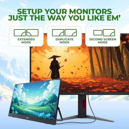 Image of AOC 16 inch Portable Monitor FHD 60Hz USB-C IPS Ultra Slim Kickstand 16T30 | 1920x1080 Computer Monitor, USB-C 3.2, Mini HDMI, Built-in Speakers, Kickstand, Ultra Slim, VESA Mount, Low Blue Light