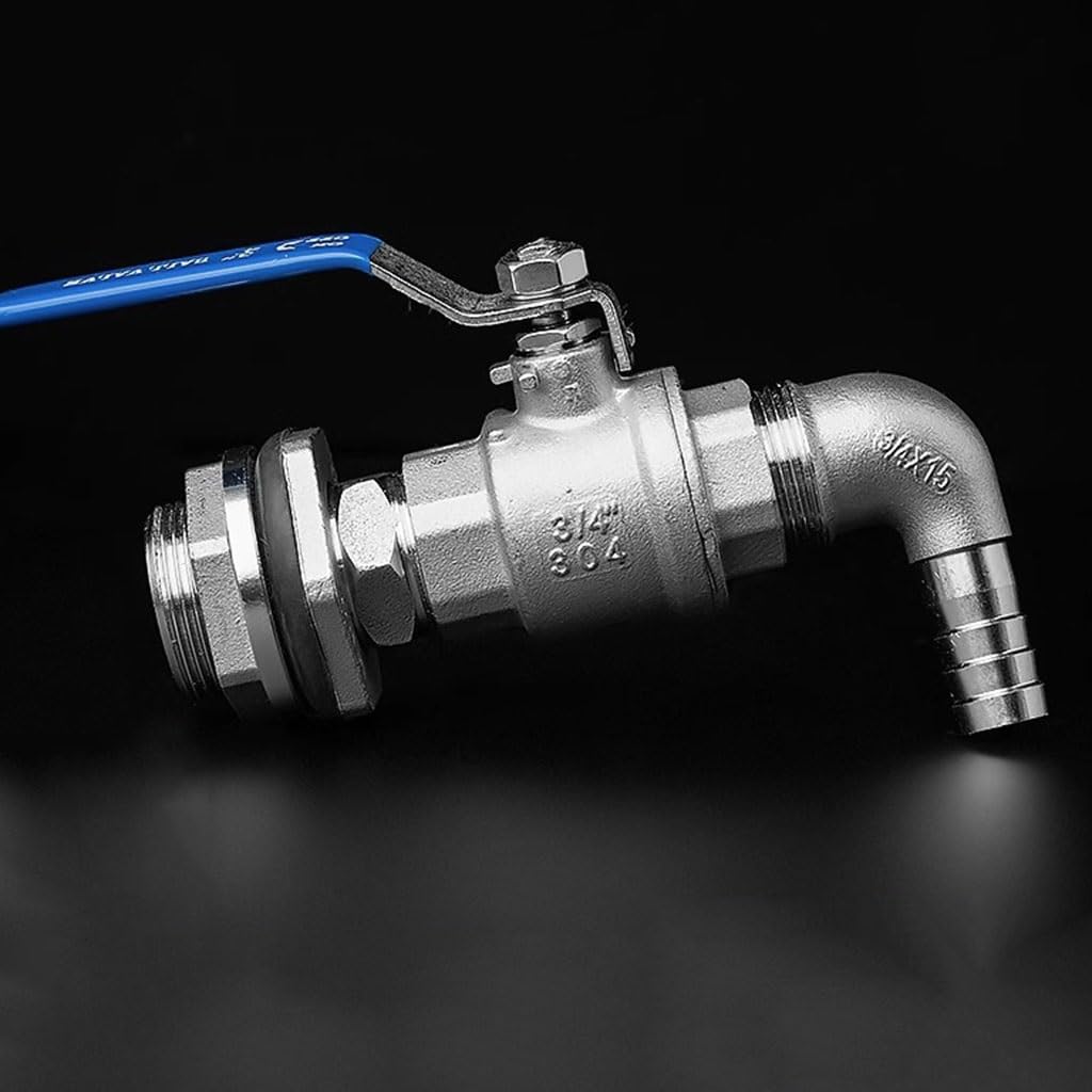 Válvula de bola 8 10 12 14 20 25 32 40 50 mm Espiga for manguera a 1/2" 3/4" 1" 2" Rosca acero inoxidable 304 for tanque agua Conector adaptador barril cerveza, 1 pieza(DN32*32mm)