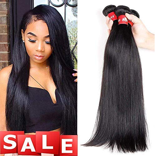 HEBE 10A Peruvian Straight Virgin Human Hair 3 Bundles 16" 18" 20" Unprocessed Straight Peruvian Virgin Hair Weave Peruvian Straight Human Hair Extensions Sew Ins,1b