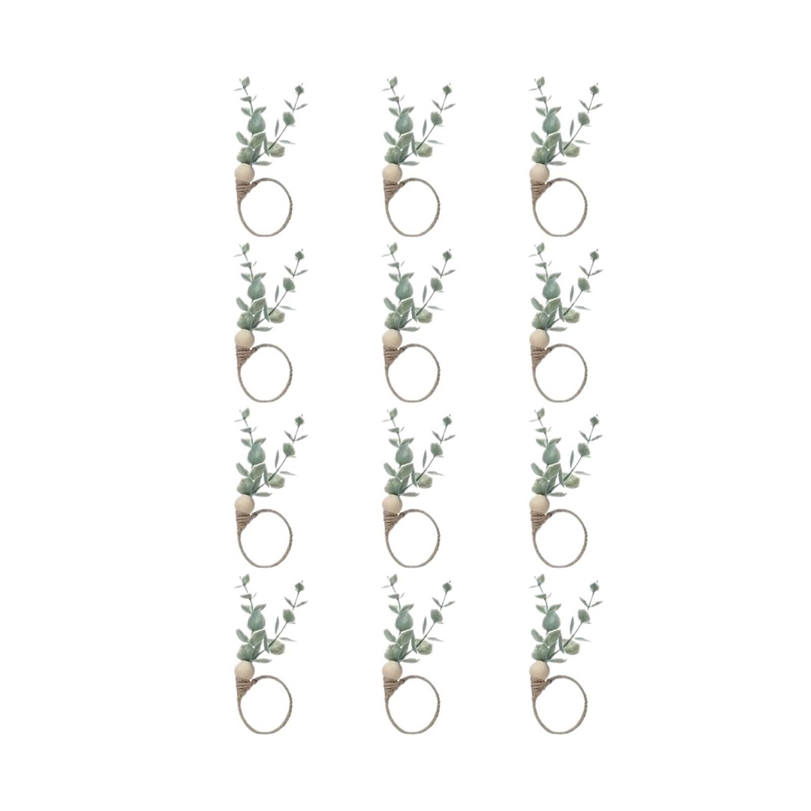 Table Decor Napkin Rings, Napkin Rings Rustic Wooden Leaf Wood Bead Farmhouse Holder 12pcs