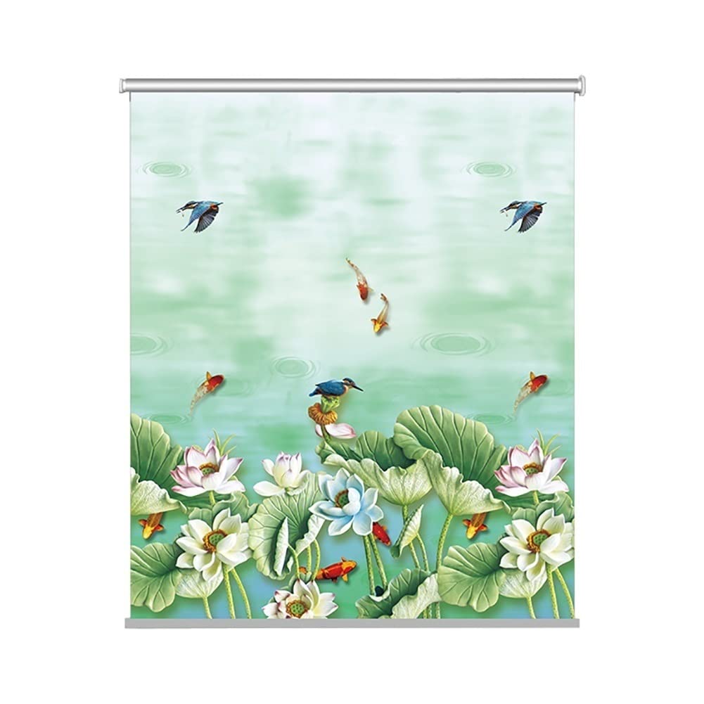 Store enrouleur occultant imperméable à motif floral vert pour salle de bain et cuisine avec scènes et matériel - 100 x 180 cm/40 x 72 cm - Disponible en 60/80/100/120/160 cm de largeur