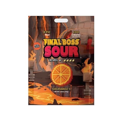 Final Boss Sour Candy | Level 4 Souranges, 1 Pack - Extreme Sour Fruit Chews with Real Dried Oranges, No Artificial Colors or Flavors, Low Calorie Snack for Kids, Teens, Adults