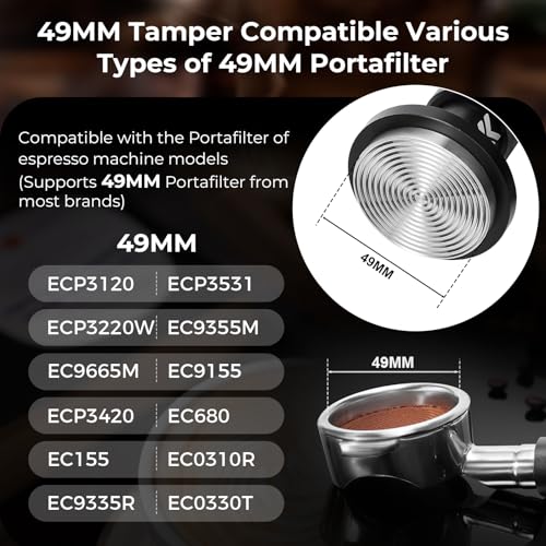 Image of IKAPE 49MM V6 Impact Espresso Tamper with Sound Feedback, 15lb /30lb Interchangeable Springs, Espresso Low-Profile Tamper with Triple-spring System, Fits 49mm portafilters