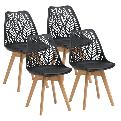 GrandCA HOME Lot de 4 chaises de Salle à Manger de Style Nordique,Chaise de Cuisine rembourrée,Pieds en Bois de hêtre, Dossier ajouré,pour la Cuisine,Le...