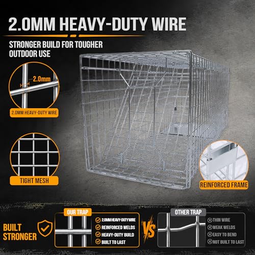 BYRPRO Collapsible Humane Live Animal Trap Cage, 51.2 in (130×45×50 cm), 2.0mm Heavy-Duty Steel Wire, Reinforced Frame, Anti-Escape Trap Door, Tight Mesh, Smooth Edges, Gloves Included by Byrpro - Image 3