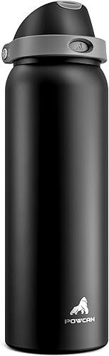Miniatura 74 de POWCAN - Botella de agua aislada, 24 oz, tapa 2 en 1, boquilla de botón, popote abatible, a prueba de fugas, acero inoxidable, para portavasos