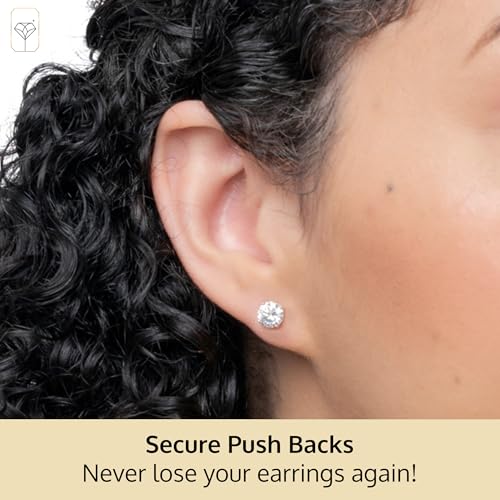 MAX + STONE Plated Sterling Silver Cubic Zirconia Stud Earrings (Round & Princess)4