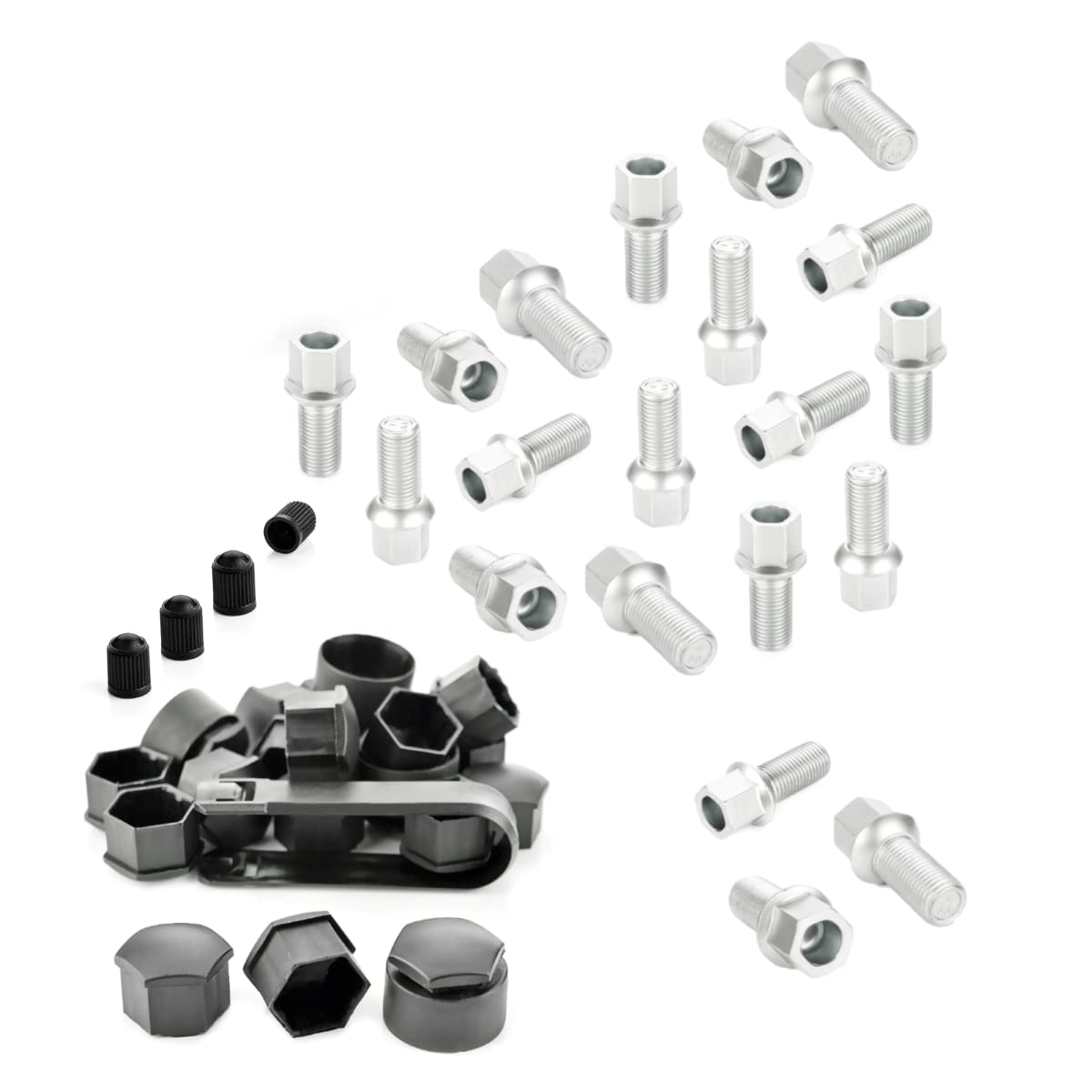 LST 20x Radschrauben Set mit Kappen Kugelbund M14x1,5x27