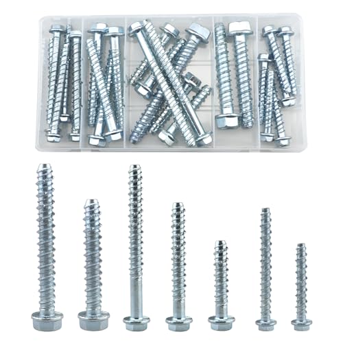25 Pcs Concrete Self Tapping Anchor Bolt Kit(M6/M8/M10),Flange Hexagonal Head Screw Anchor,Used For Fixing On Masonry,Marble, Brick,Wood,Stone(50/75/100mm)