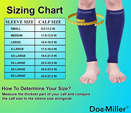Image of Doc Miller Calf Compression Sleeve - 1 Pair 20-30mmHg Support (Dark Blue, Large) | Graduated Support for Running, Shin Splints, Calf Strain, Knee High, Small to 6XL Plus Size