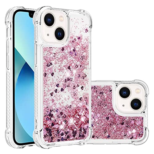 Compatible avec iPhone 13 Mini Custodia Cases Brillantini Liquido Glitter Floating Trasparente Antiurto Protettivo Phone Cover per 13 Mini Love Rose Gold YBWTLS. silicone tpu