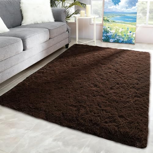 Tapis de salon shaggy élégant brun au fini ultra doux de luxe - 3