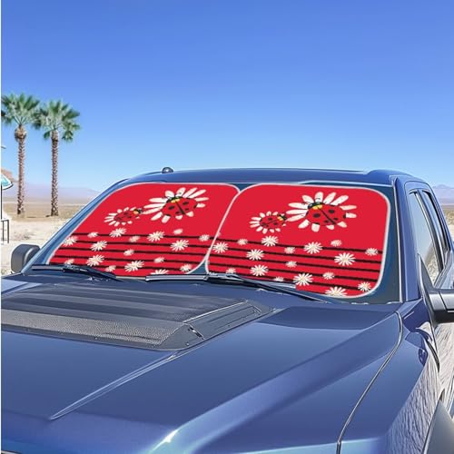 Image of Funny Ladybug Windshield Sun Shade Foldable 2-Piece Car Sunshades Car Interior Accessories Sun Protection for SUV Truck Van Sedans Auto Interior Protector 28.5 x 25.5 inches