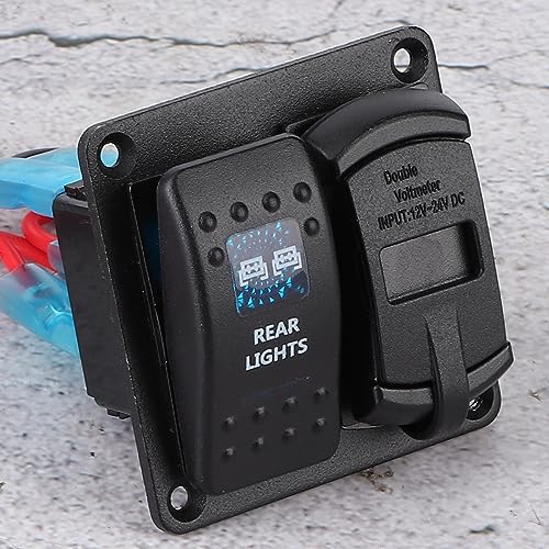 Painel basculante à prova d'água, 12 V a 24 V, 2 interruptores basculantes, 2 USB com voltímetro di