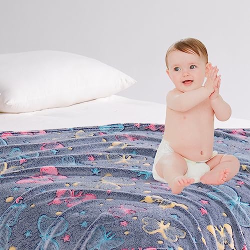 Qsteheml Glow In The Dark Throw Blanket, Luminous Blanket Birthday Gift For Boys Girls Kids Toddlers, Cozy Soft Fluffy Fuzzy Flannel Fleece Blanket For Couch Sofa Bed, 50" X 60", Butterfly #TOP6
